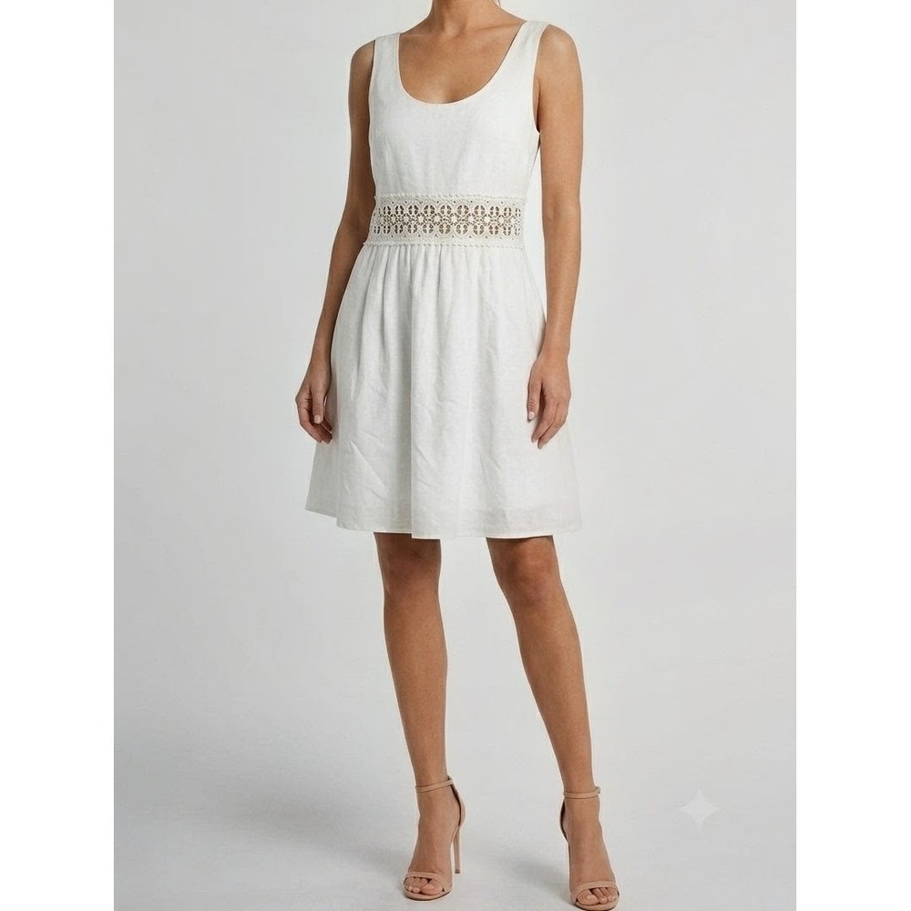 Charming Charlie White RSVP Crochet Waist Fit & Flare Dress Sleeveless Small NWT